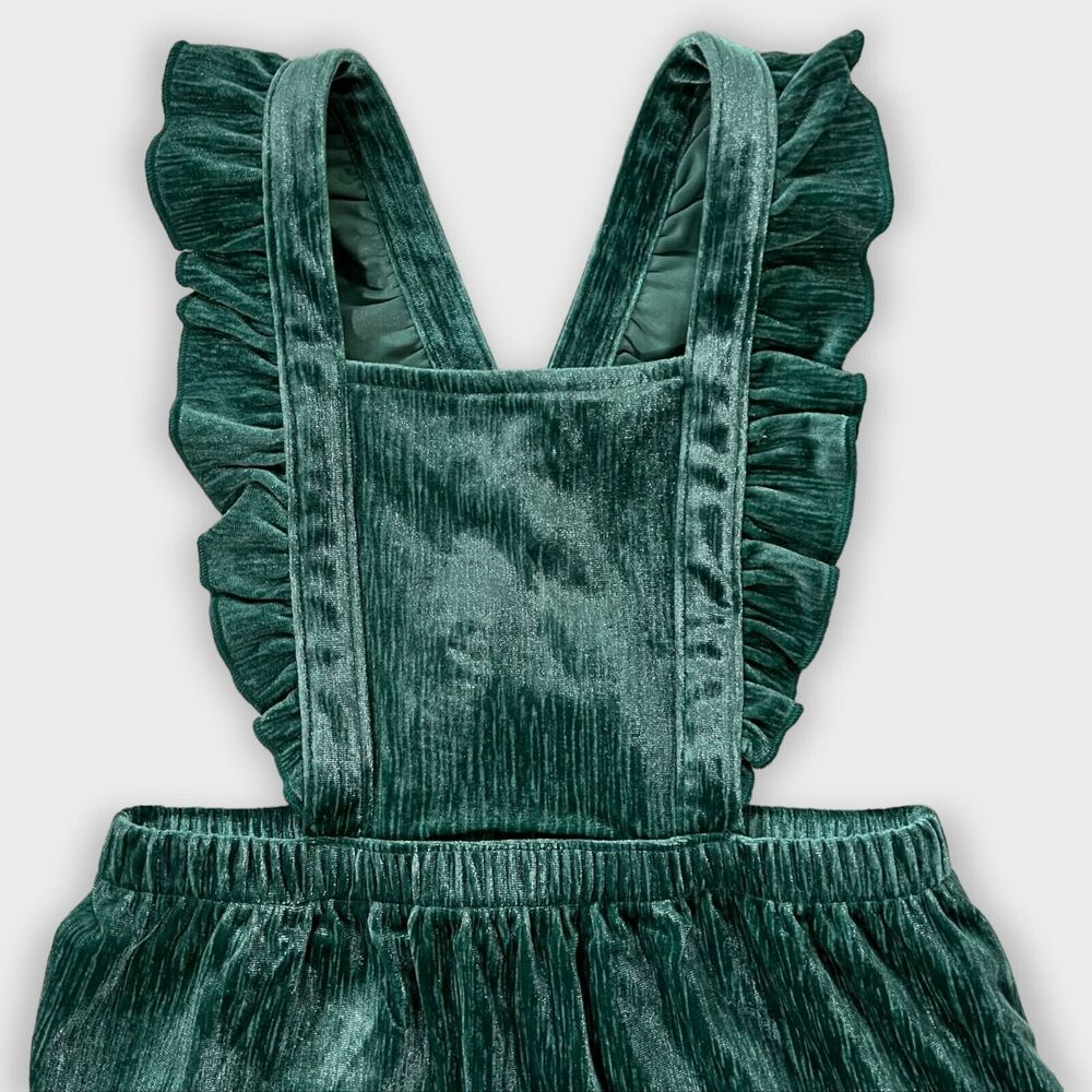 NWT Cat & Jack Green Emerald Velvet Velour Skirtall Overall Dress Girls 4T - Picture 4 of 10
